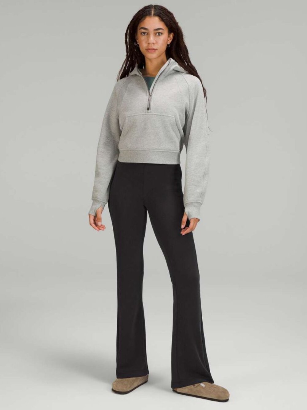 Brushed Softstreme Rib Zip Flare Pants (Colour: BLK)